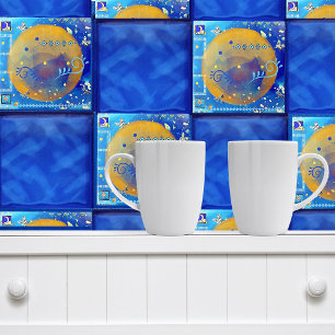 Azulejo Decoración Misty Blue & Golden de arte mexicano de