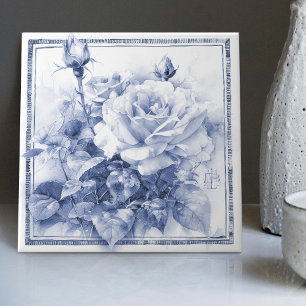 Azulejo Decoración mural de rosa Delft Arte Nouveau Acuare