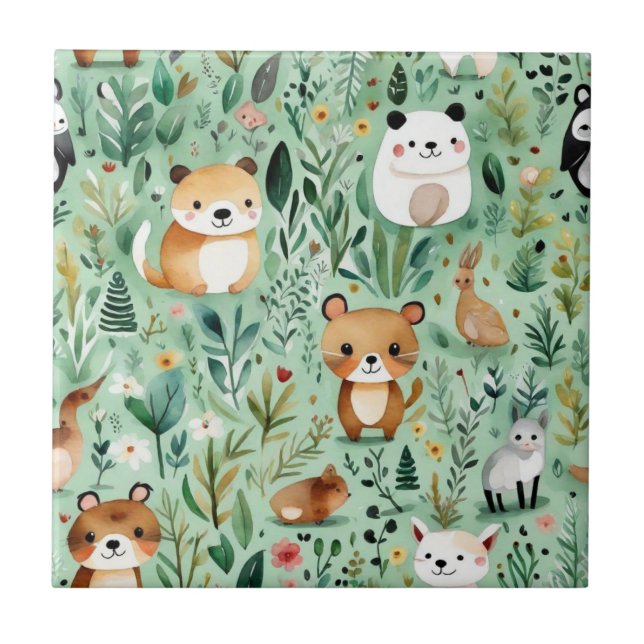 Azulejo Decoración verde del núcleo de la cabaña (Frente)