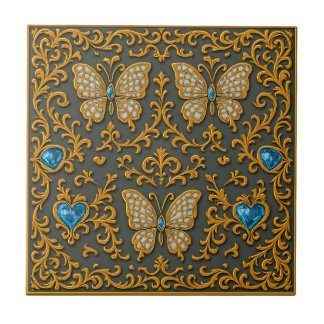 Azulejo Decorative Butterfly Design in Gold and Blue