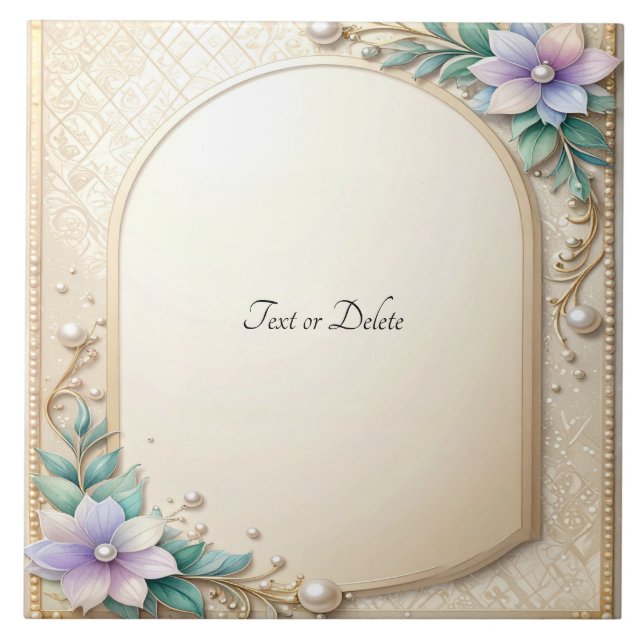 Azulejo Decorative Floral Frame with Pearls Ceramic Tile (Frente)