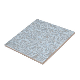 Azulejo Decorative Tile with Grey & Light Blue Fan Pattern