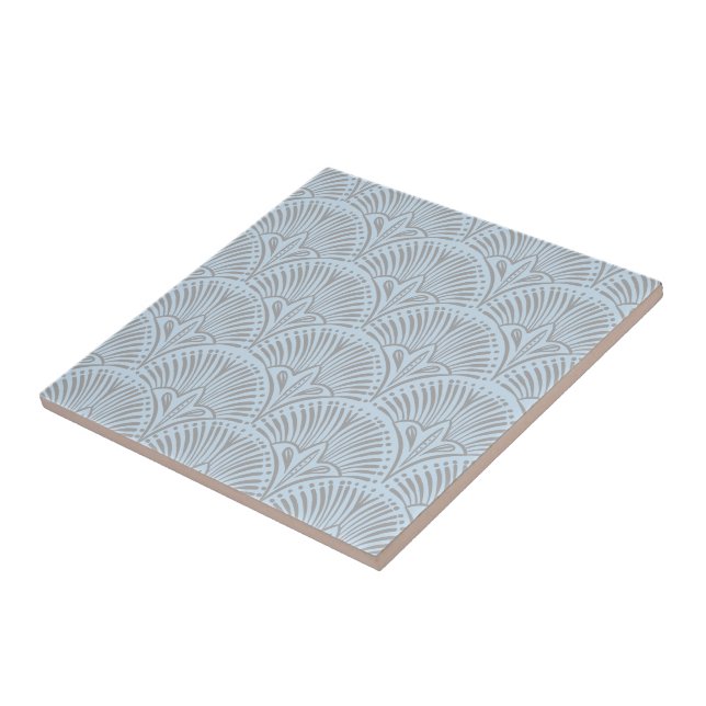 Azulejo Decorative Tile with Grey & Light Blue Fan Pattern (Lado)