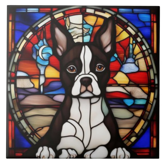 Azulejo Decorativo de Boston Terrier Adorable (Frente)