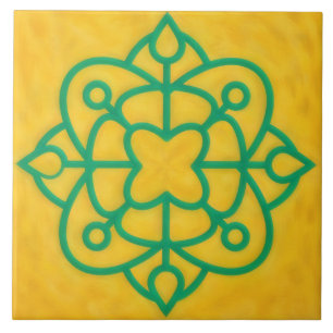 Azulejo decorativo de estilo celta en verde azulad