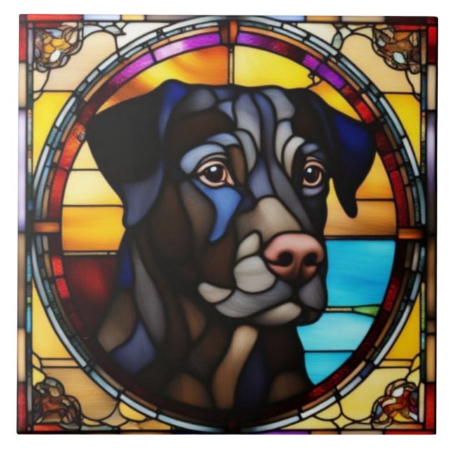 Azulejo decorativo de Labrador negro lindo (Frente)