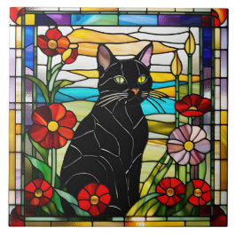 Azulejo Decorativo de Vidrio Emplomado de Gato Neg