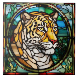 Azulejo Decorativo de Vidrio Emplomado de Leopardo