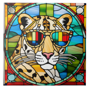 Azulejo Decorativo de Vidrio Emplomado de Leopardo