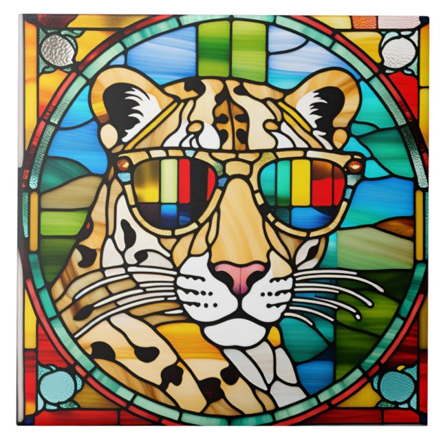 Azulejo Decorativo de Vidrio Emplomado de Leopardo (Frente)