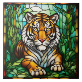 Azulejo decorativo de vidrio emplomado de tigre