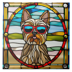 Azulejo Decorativo de Vidrio Pintado Yorkie