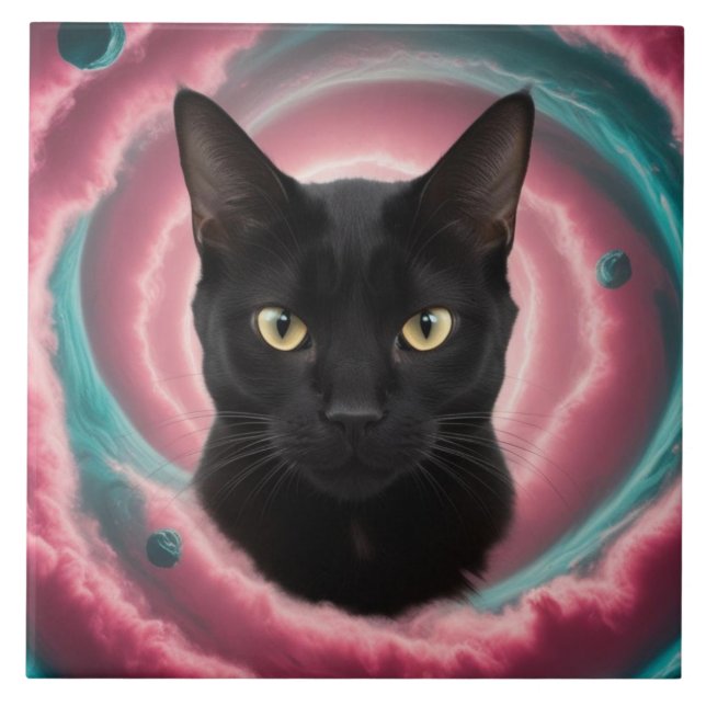 Azulejo Decorativo Giro de Gato Negro (Frente)