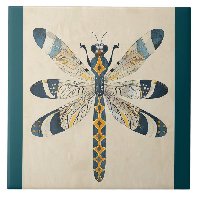 AZULEJO DECORATIVO LIBÉLULA VERDE TEAL (Frente)