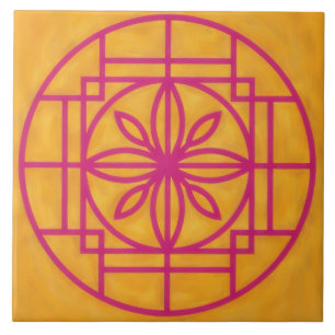 Azulejo decorativo símbolo de flor rosa sobre dora