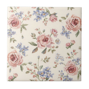 Azulejo Decoupage floral de rosa rosa elegante vintage