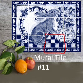Azulejo Dedham Blue White Rabbit Bunny Mural Tile # 11