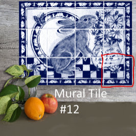 Azulejo Dedham Blue White Rabbit Bunny Mural Tile # 12