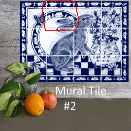 Azulejo Dedham Blue White Rabbit Bunny Mural Tile # 2