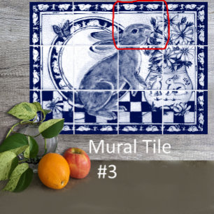 Azulejo Dedham Blue White Rabbit Bunny Mural Tile # 3