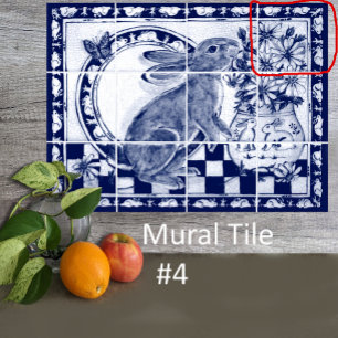 Azulejo Dedham Blue White Rabbit Bunny Mural Tile # 4