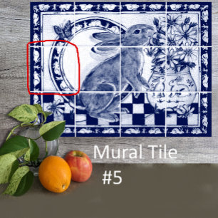 Azulejo Dedham Blue White Rabbit Bunny Mural Tile # 5