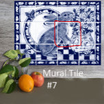 Azulejo Dedham Blue White Rabbit Bunny Mural Tile # 7<br><div class="desc">Este es el mosaico 7 de un mural de cerámica de doce baldosas, con un conejo lindo y un jarrón lleno de margaritas. Los tonos azul marino oscuro y blanco se acentúan con un acristalamiento cruzado. Los conejos y las zanahorias bordean el diseño. Inspirada en la antigua cerámica Dedham, la...</div>