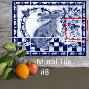 Azulejo Dedham Blue White Rabbit Bunny Mural Tile # 8