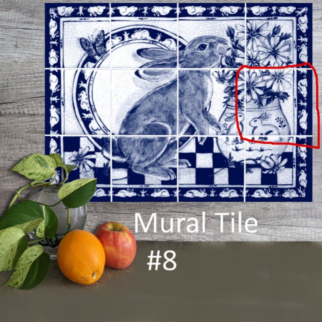 Azulejo Dedham Blue White Rabbit Bunny Mural Tile # 8 (Subido por el creador)