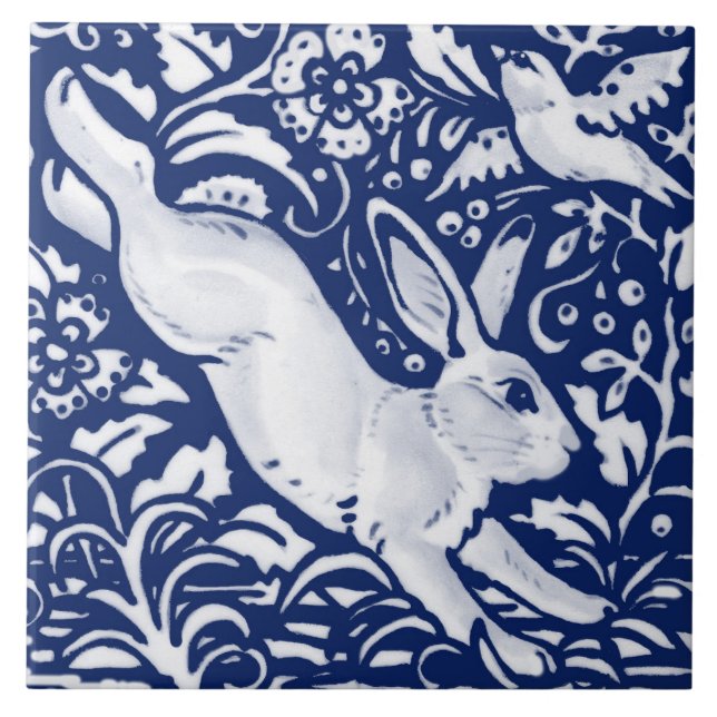 Azulejo Dedham de aves de conejo azul de la marina de coba (Frente)