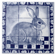 Dedham Rabbit Bunny Blue Vintage Mural Art