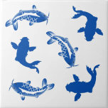 Azulejo Deep blue and white Japanese vintage koi fish lind<br><div class="desc">Deep blue and white japonés vintage koi fish lindo azulejos de cerámica.</div>