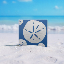 Azulejo Deep Blue & White Tropical Beach Sand Dollar