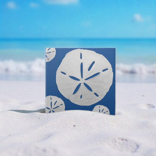 Azulejo Deep Blue & White Tropical Beach Sand Dollar (Subido por el creador)