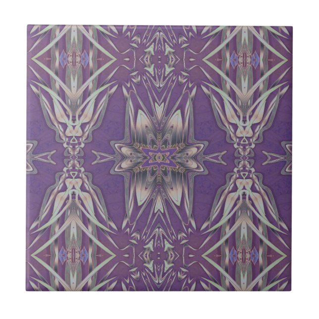Azulejo Deep Purple Art Nouveau Deco Kaleidoscópico Fracta (Frente)