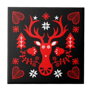Azulejo Deer de Navidades rojos escandinavos