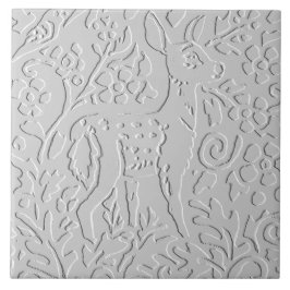 Azulejo Deer Fawn White Gray Grabado en relieve Woodland A