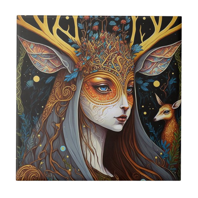 Azulejo Deer Lady Fantasy Art (Frente)