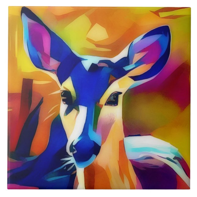 Azulejo Deer Sweet Face Pop Art Style Tile Trivet (Frente)