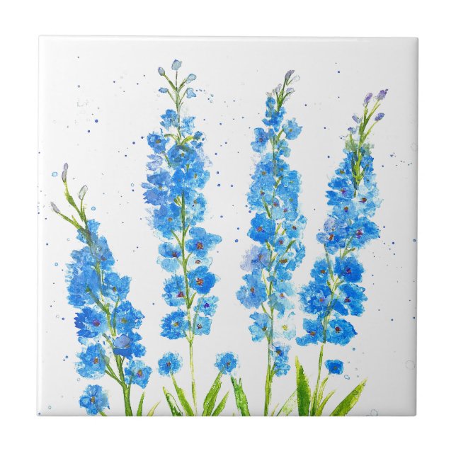 Azulejo Definador azul acuarela floral elegante rústico (Frente)