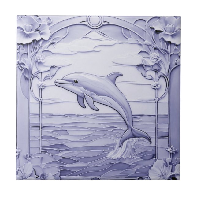 Azulejo Delfín Art Nouveau Faux Relief Blue & White Left (Frente)