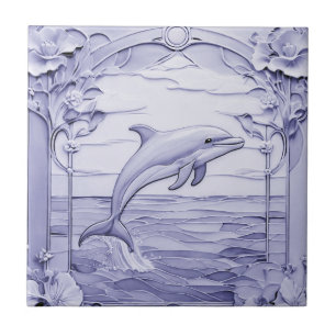 Azulejo Delfín Art Nouveau Faux Relief Blue & White Right