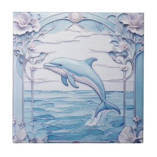 Azulejo Delfín Art Nouveau Faux Relief Light Blue Left