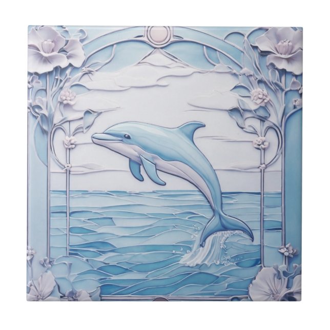 Azulejo Delfín Art Nouveau Faux Relief Light Blue Left (Frente)