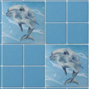 Azulejo Delfín Feliz Acuarela Playa Océano 