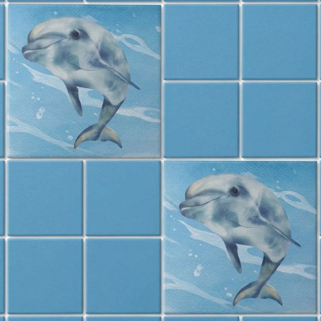 Azulejo Delfín Feliz Acuarela Playa Océano  (Subido por el creador)