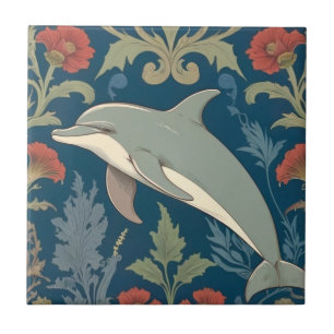 Azulejo Delfín William Morris estilo Floral Náutica Izquie