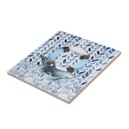 Azulejo Delfín y salvavidas sobre el patrón marítimo