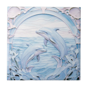 Azulejo Delfines Art Nouveau Faux Relief Vintage Antigüeda