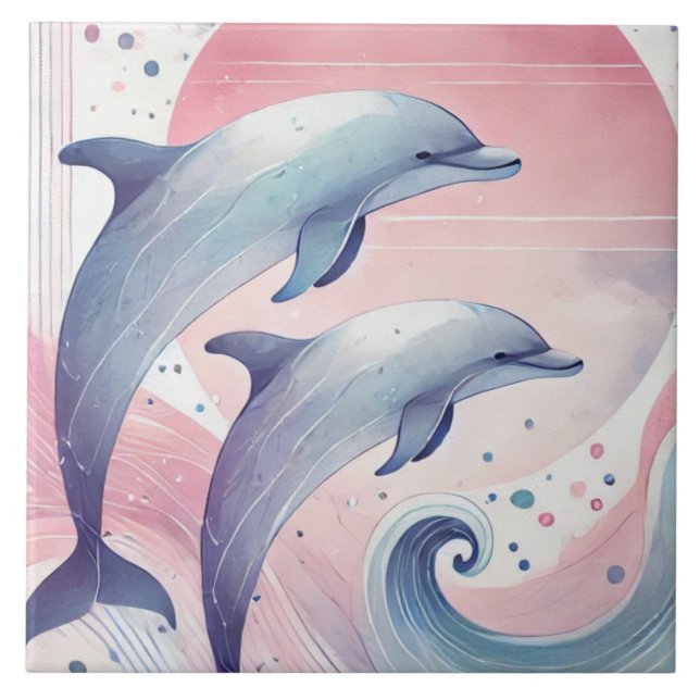 Azulejo delfines de pasteles suaves (Frente)